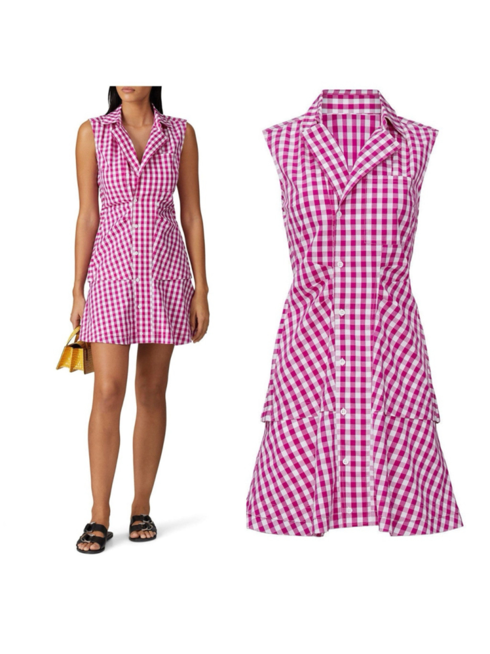 Derek Lam 10 Crosby Pink Gingham Sleeveless Shirt Mini Dress Cotton Button Sz 16